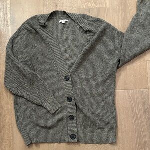 American Eagle Outfitters Cozy Ribbed Button-Front Cardigan in Olive Gray